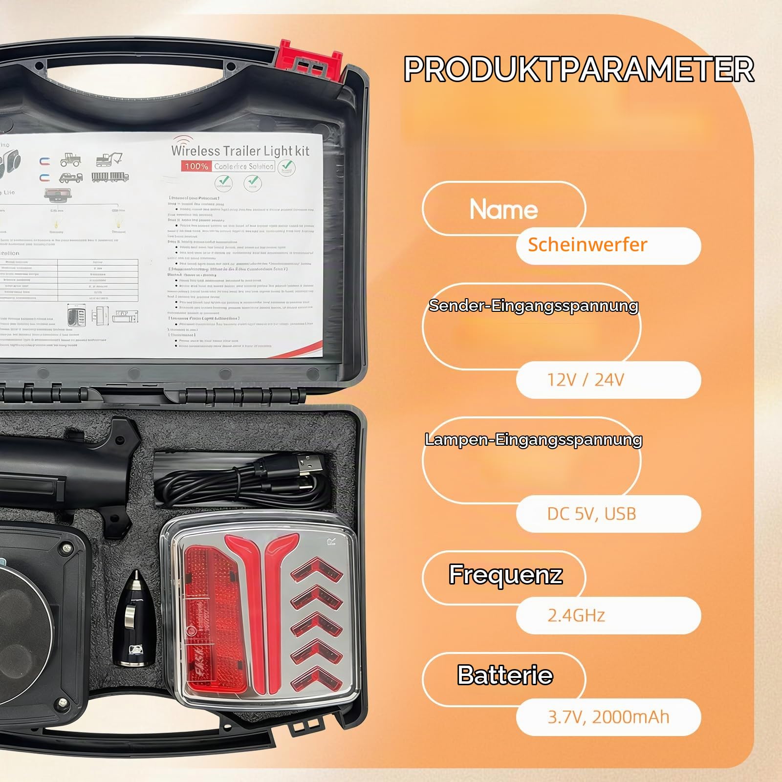 LED Rückleuchten Anhänger Kabellos, 12/24V Magnetische Funk Rücklicht Set | mit Bremslicht, Blinker, Positionslicht & Kennzeichenlicht, Wasserdicht IP65 für LKW, Traktor, Wohnwagen