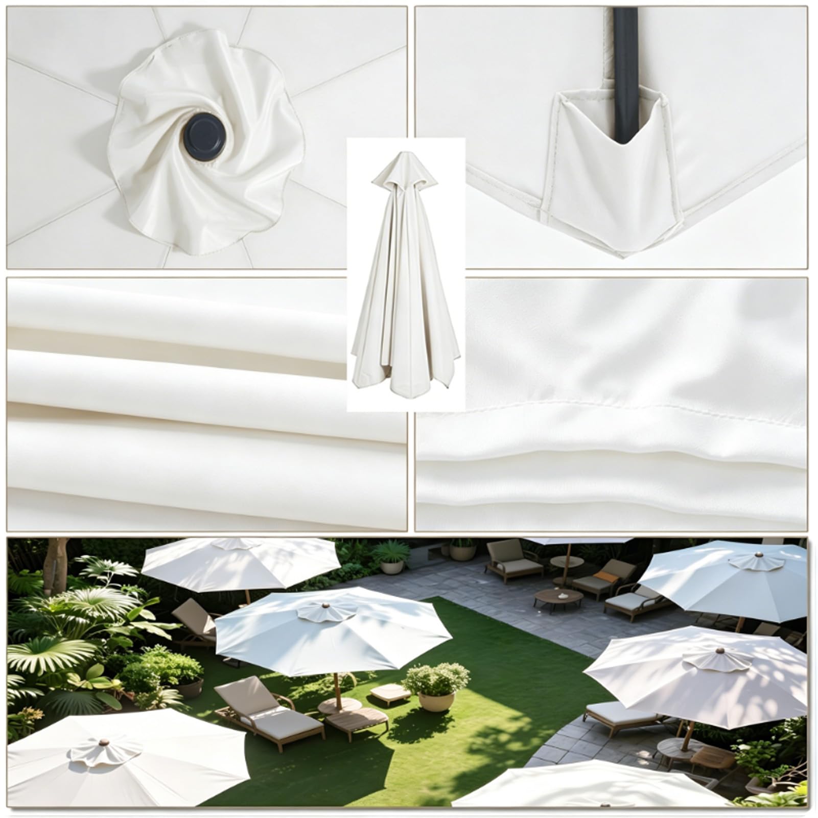 Toldo Recambio Sombrilla Jardín tela de repuesto para sombrilla de 3.0 Metros y 6 Brazos, Cubierta de Repuesto para sombrilla de patio, Toldo de repuesto - Lona de poliéster 270 cm（8.86ft）8 Ribs Blanco