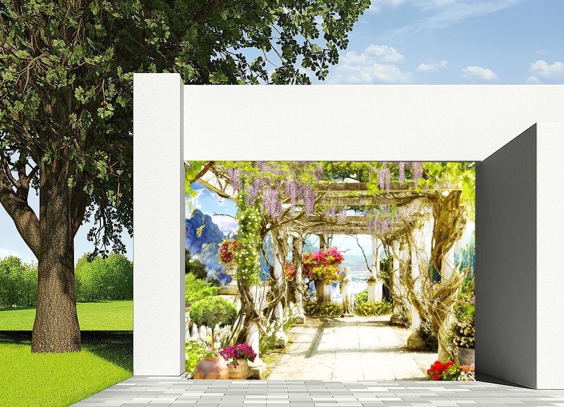 7x8ft Spring Garden Garage Door Decor Beautiful Green Leaves Vines Outdoor Mountain Natural Landscape Garage Decoration Wedding Girls Bride Portrait Photoshoot Props
