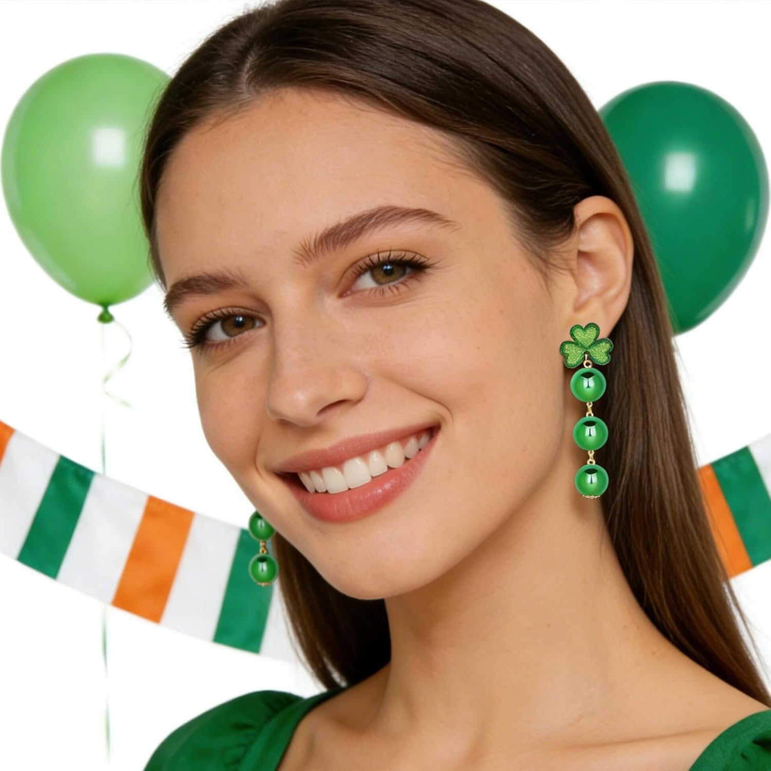 St Patricks Day Earrings for Women Irish Shamrock Drop Dangle Earrings Lucky Green Beaded Earrings for Holiday Festival - Image 7