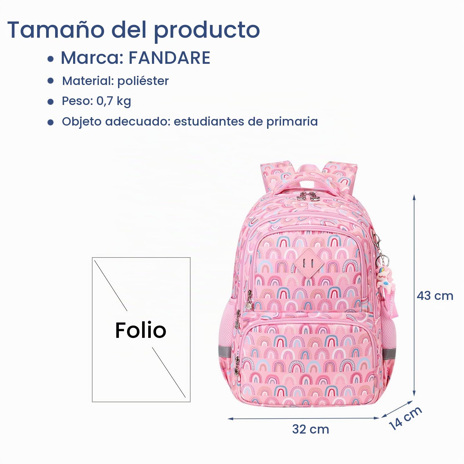 FANDARE Mochila Arcoíris Niño Mochilas Infantiles Mochila Escolar con Tiras Reflectantes Adolescentes Mochila Instituto para Niñas Mochilas Instituto Mochilas Tipo Casual Rosa