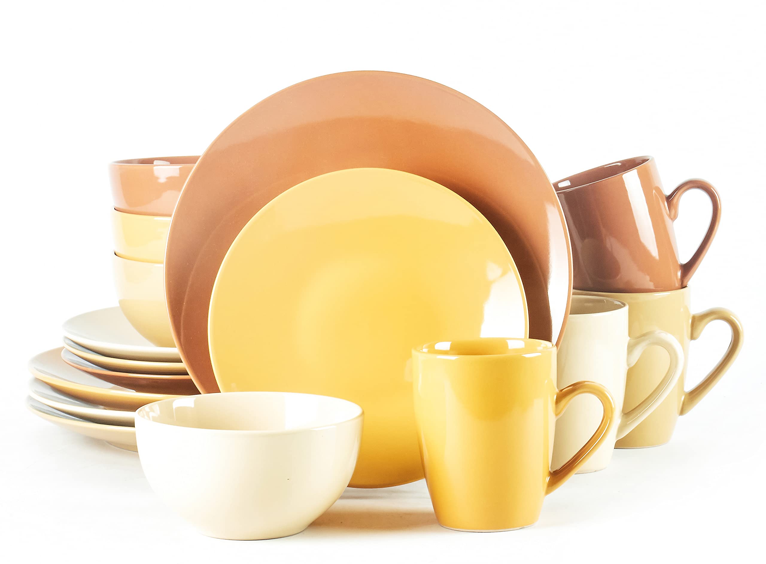 HomeVss, Color Wave Stoneware 16pc Dinnerware Set, Honey Comb