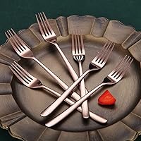 Vista 3 de Juego de 6 tenedores de cobre de acero inoxidable de 8 pulgadas, tenedores de postre, tenedores de mesa, tenedores de ensalada para el hogar, cocina