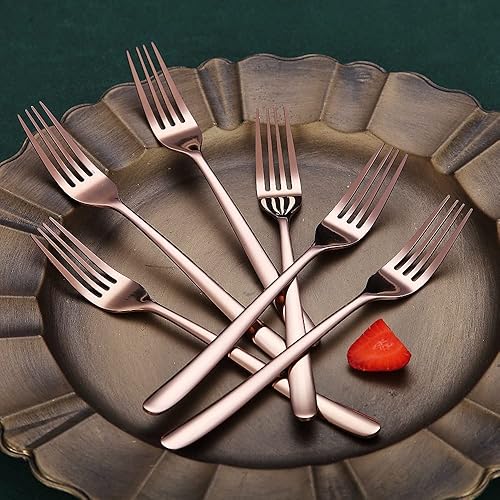 Miniatura 3 de Juego de 6 tenedores de cobre de acero inoxidable de 8 pulgadas, tenedores de postre, tenedores de mesa, tenedores de ensalada para el hogar, cocina