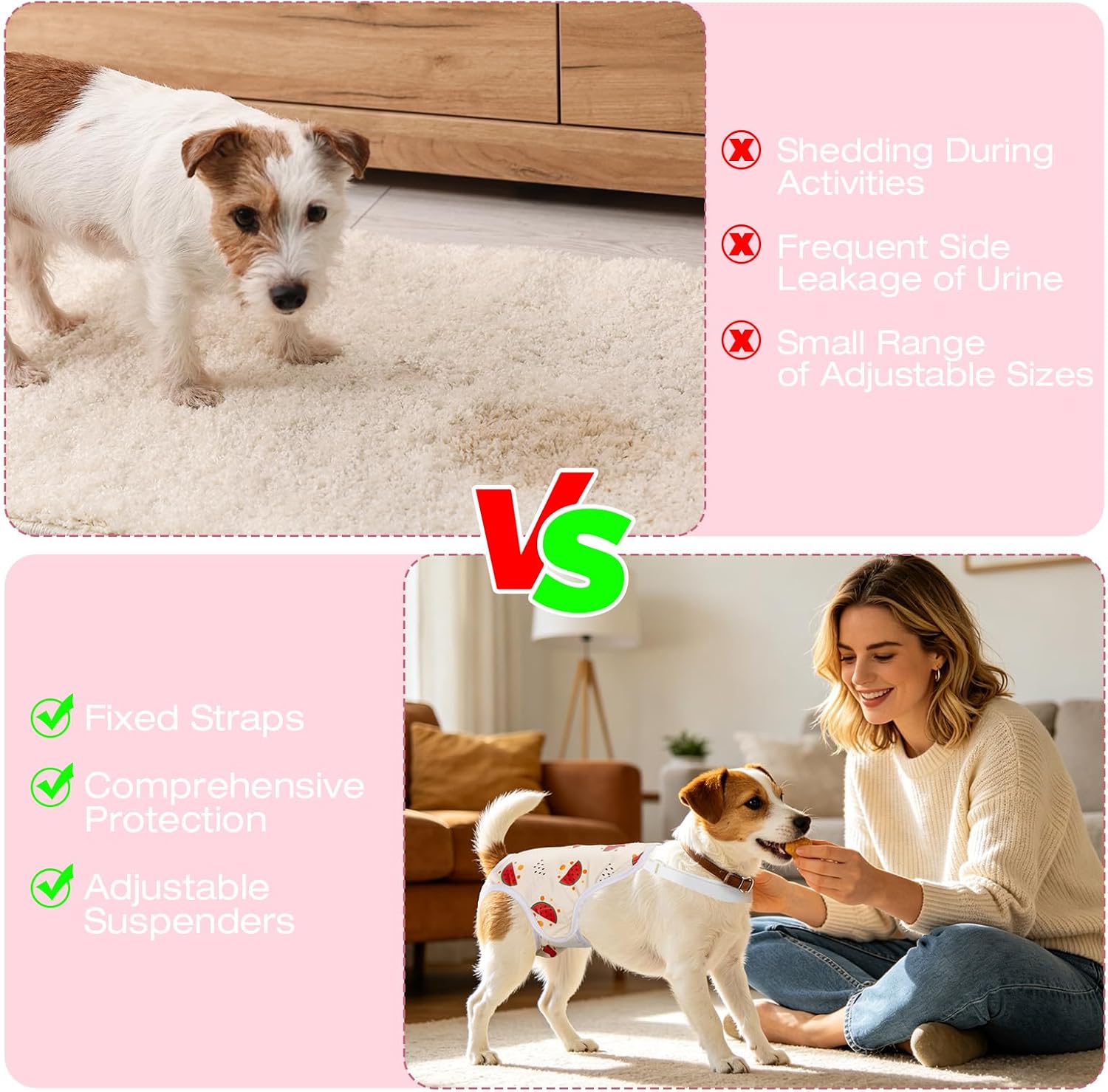 Jollywoods 3 Pack Washable Female Dog Diaper Onesie Sanitary Pantie with Adjustable Suspender, Reusable Fixed Doggie Diapers, Super Absorbent Leakproof for Small Toy Dog in Heat Cycle XS/S image 3