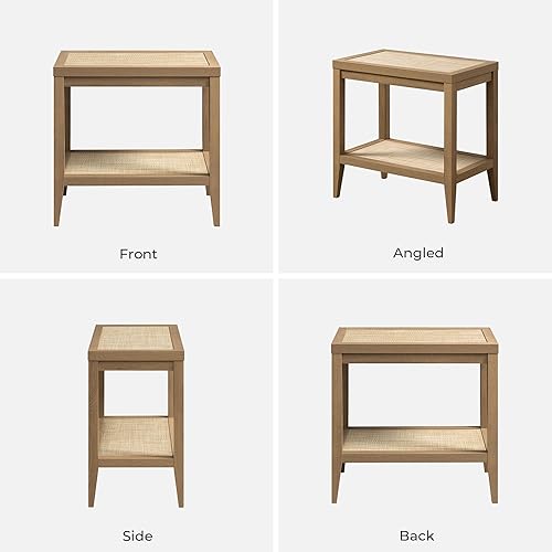 Miniatura 9 de SICOTAS Mesita de noche bohemia de ratán  Mesa auxiliar estrecha para sala de estar  Mesas auxiliares decorativas con 2 estantes de almacenamiento