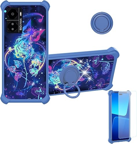 jioeuinly Kalley Black 3 Case Compatible with Kalley Black 3 Phone Case Cover with Tempered Glass Screen ProtectorRing SupportColorful Reflect Light