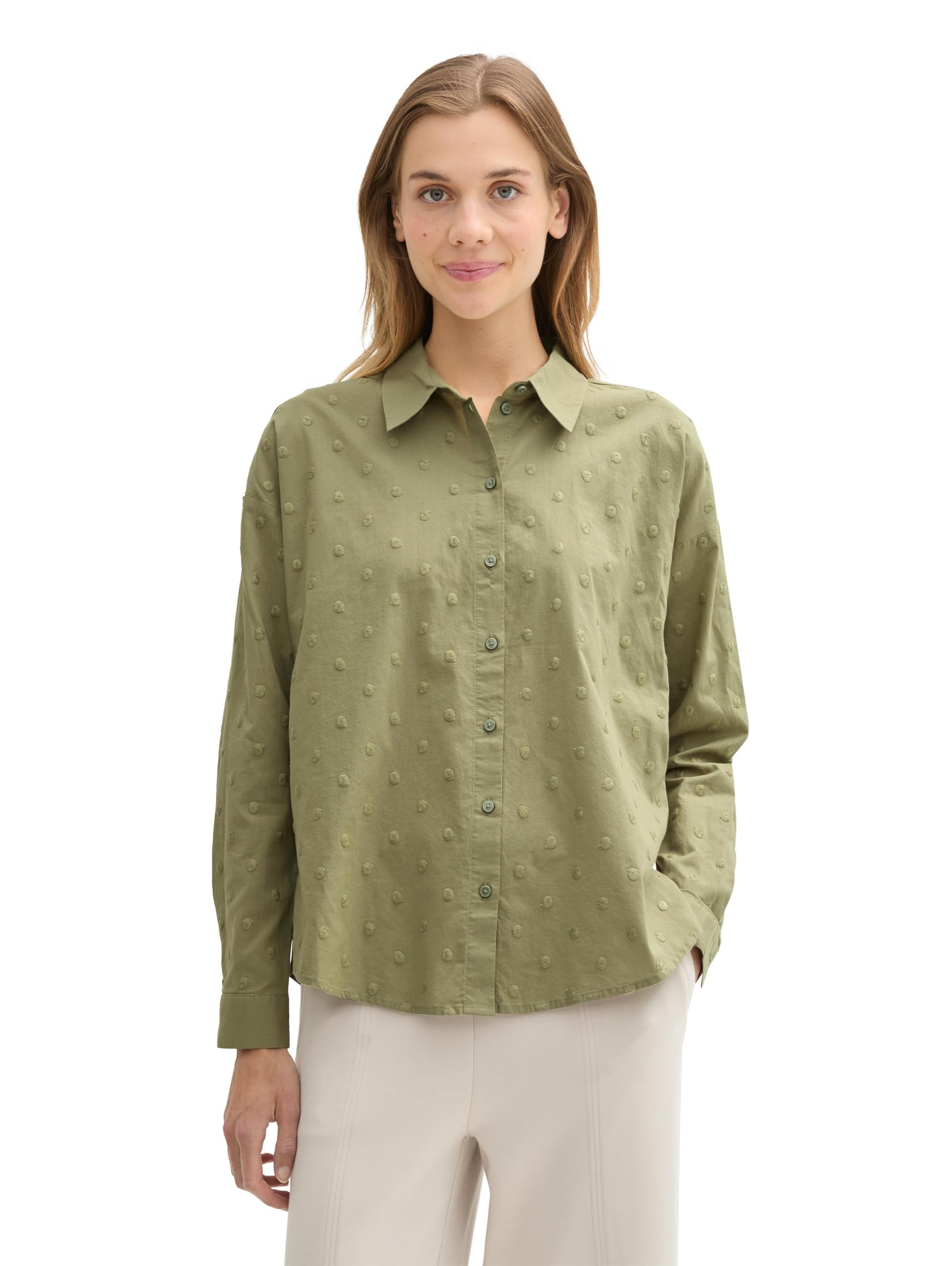 Tom Tailor Denim Damen Bluse im Pünktchen-Muster