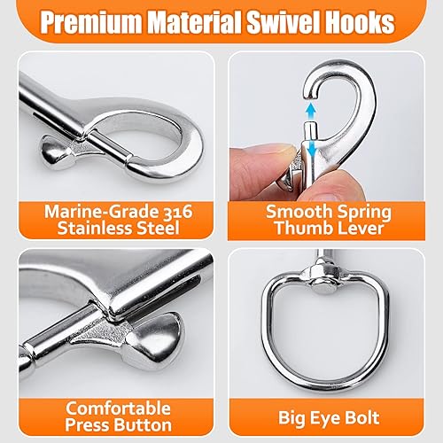 Miniatura 6 de Ganchos giratorios grandes para perno de ojo, 2 piezas, resistentes de un solo extremo, broches de presión de gatillo de grado marino 316, cierre de