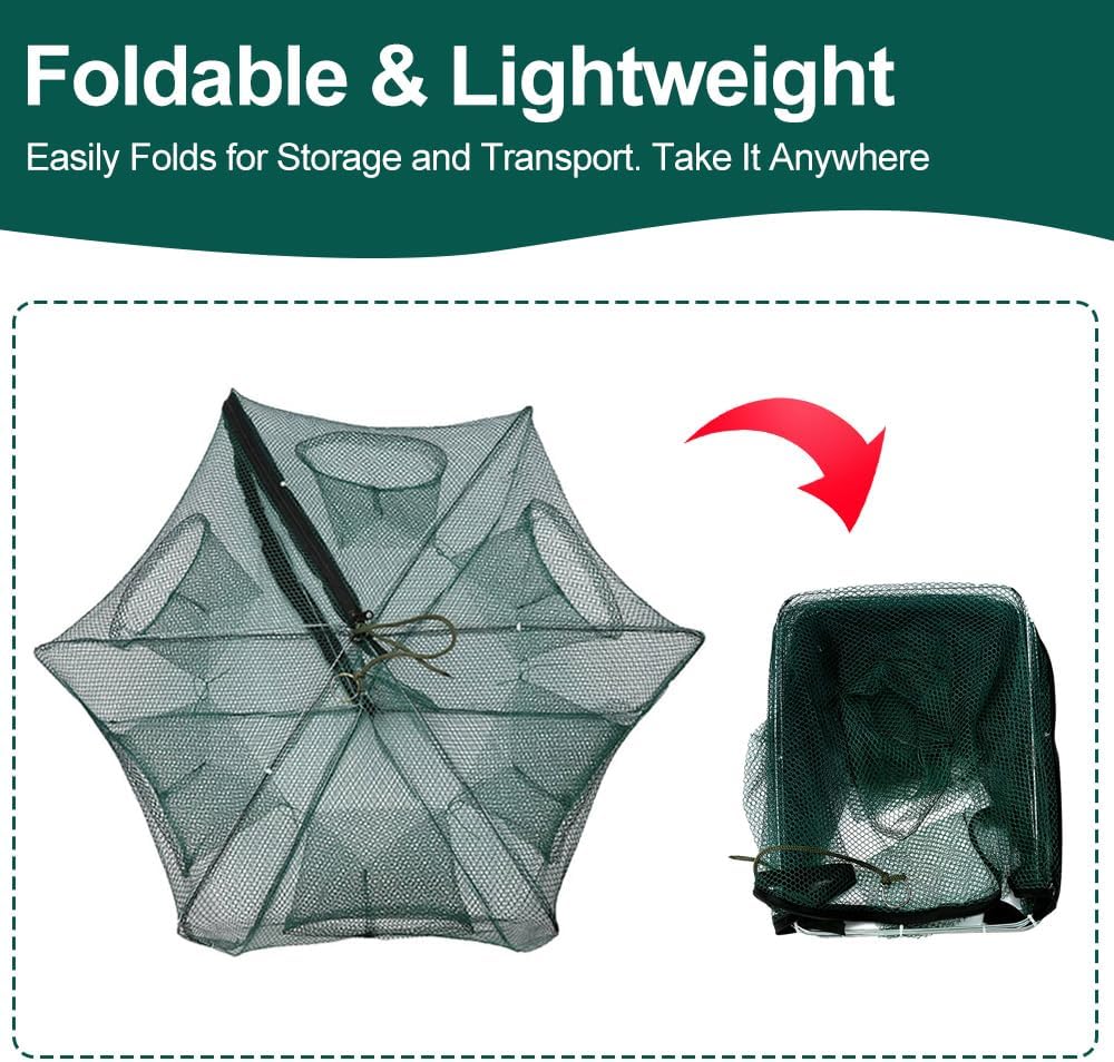 Fishing Trap Net, Fishing Bait Traps Minnow Traps, Bait Traps for Fishing for Bait Fish, Automatic 6 Hole Cast Net Cage Nylon Rope Portable Folded Fishing Net Fish Shrimp Mesh Trap for Fishes Shrimp