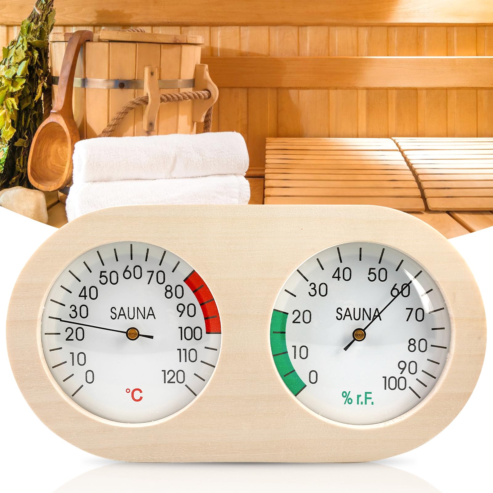 BORDEAG Thermomètre Et Hygromètre 2 En 1 De Sauna Thermomètre Hygromètre En Bois, Thermo-Hygromètre Thermomètre Analogique Hygromètre Thermomètre De Sauna Hygromètre Pour Intérieur Extérieur