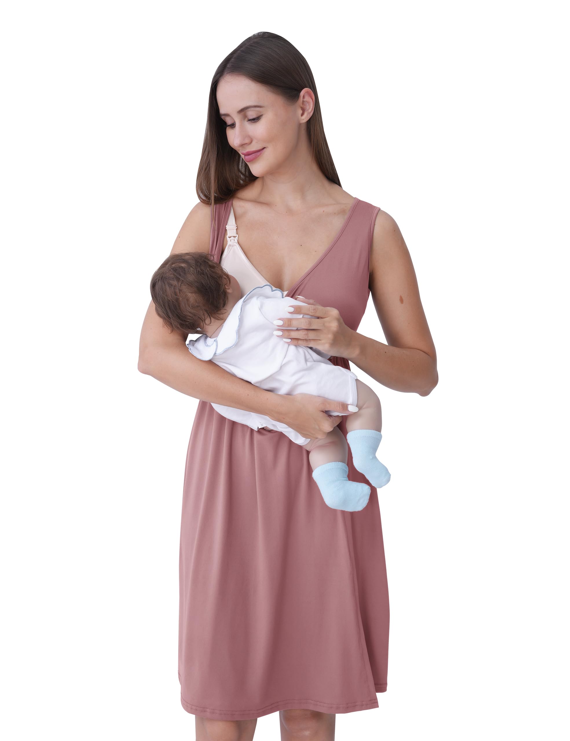 SUNNYBUY Chemise de nuit de grossesse et d'allaitement avec robe de chambre 2 pièces | Ensemble de vêtements de nuit de grossesse 3 en 1 pour naissance, puériculture et allaitement, vêtements de nuit