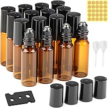 Roll On Bottle Empty 5 ml Roll On Essential Oils Accessories Pack of 16 Anti-UV Refillable Rollon Glass Bottles with Stainless Steel Roller Ball for Essential Oils Cosmetics Aromatherapy