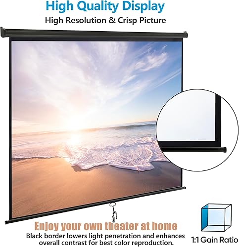 Miniatura 4 de SUPER DEAL Pantalla de proyector de 120 pulgadas, pantalla de proyección manual desplegable HD, formato 11 para cine en casa, presentación,
