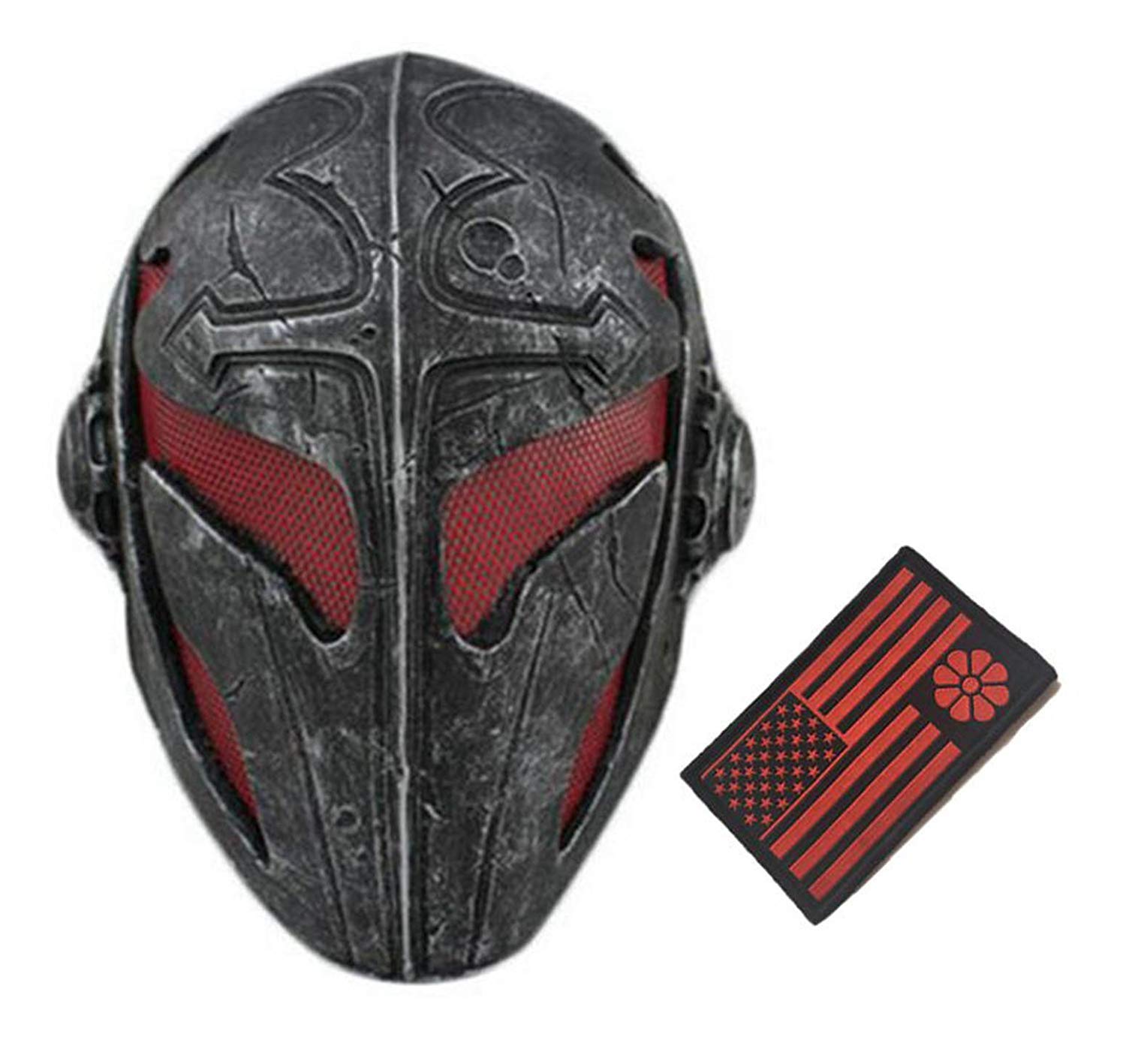 WLXW Halloween Horror Templar Knight Cross Mask, CS Field Steel Net Protezione Maschera per Gli Occhi, Knight Mask, CS War Game Airsoft Paintball Tiro Attrezzatura Protettiva,Red,NOLight