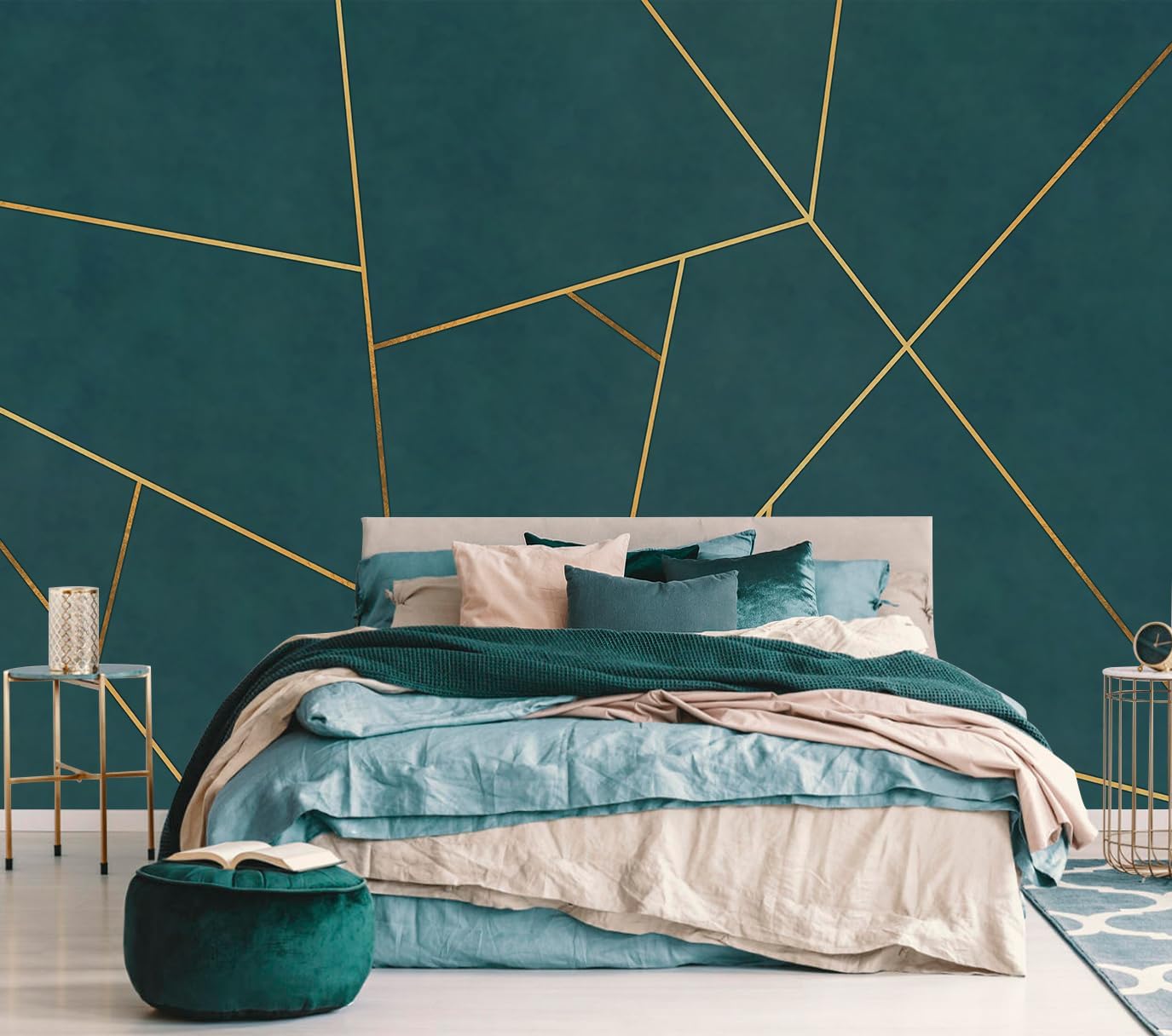 Dark Green Geometric Wallpaper Peel and Stick Suitable for Living Room and Bedroom 157"x108"