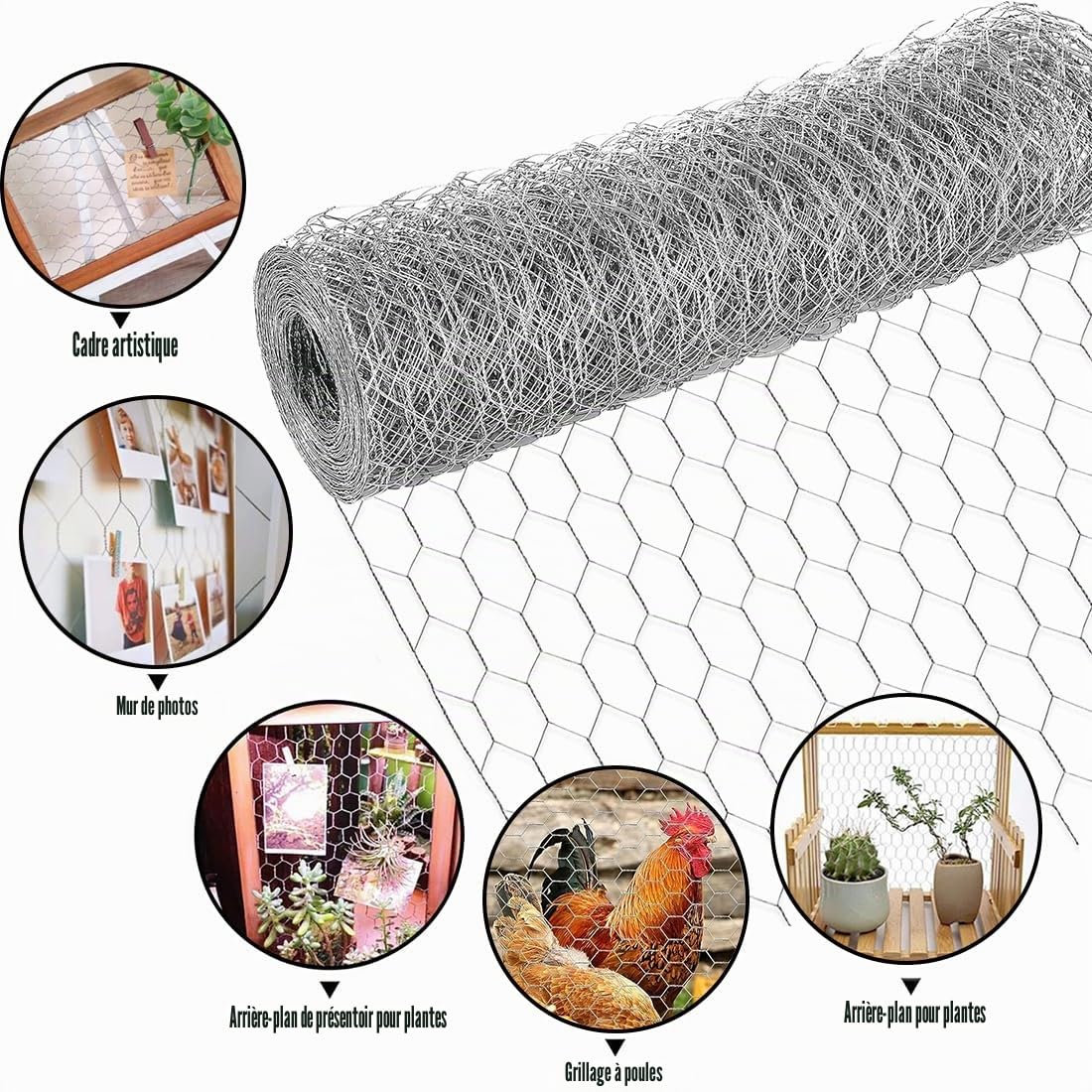 Rouleau de grillage pour poulet, 25 m x 40 cm, filet de clôture solide pour volaille, animal domestique, lapin, clôture de jardin, barrière animale, antirouille galvanisé, projets de bricolage