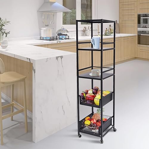 YIYIBYUS Estante de cocina de 5 niveles organizador de estantes de almacenamiento con ruedas rodantes estante de almacenamiento de metal para cocina
