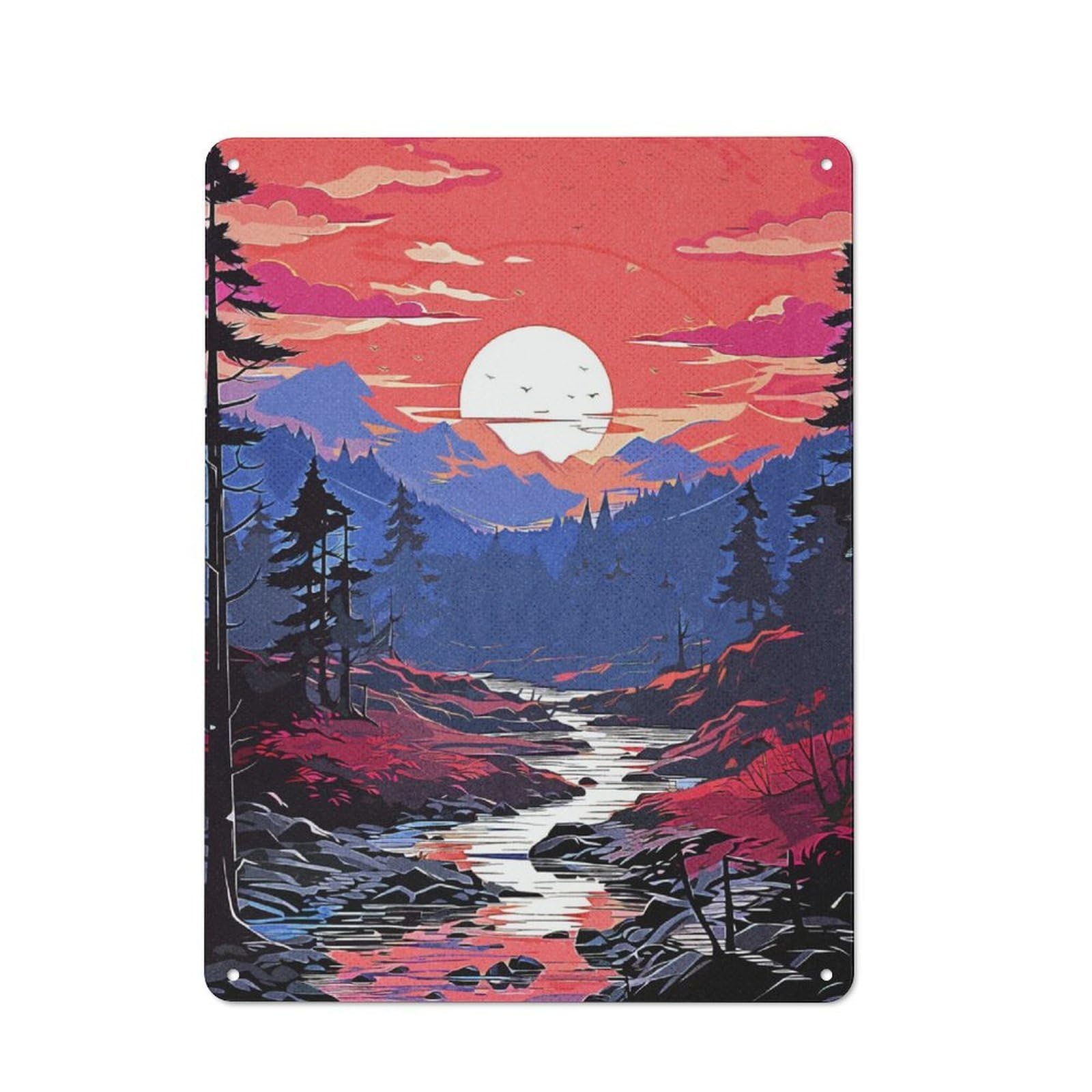 Junmoney Twilight Beauty For Home Office Or Studio, Retro Tin Wall Plaque 40X30cm, A Housewarming Gift For Creative Workspace Decorators