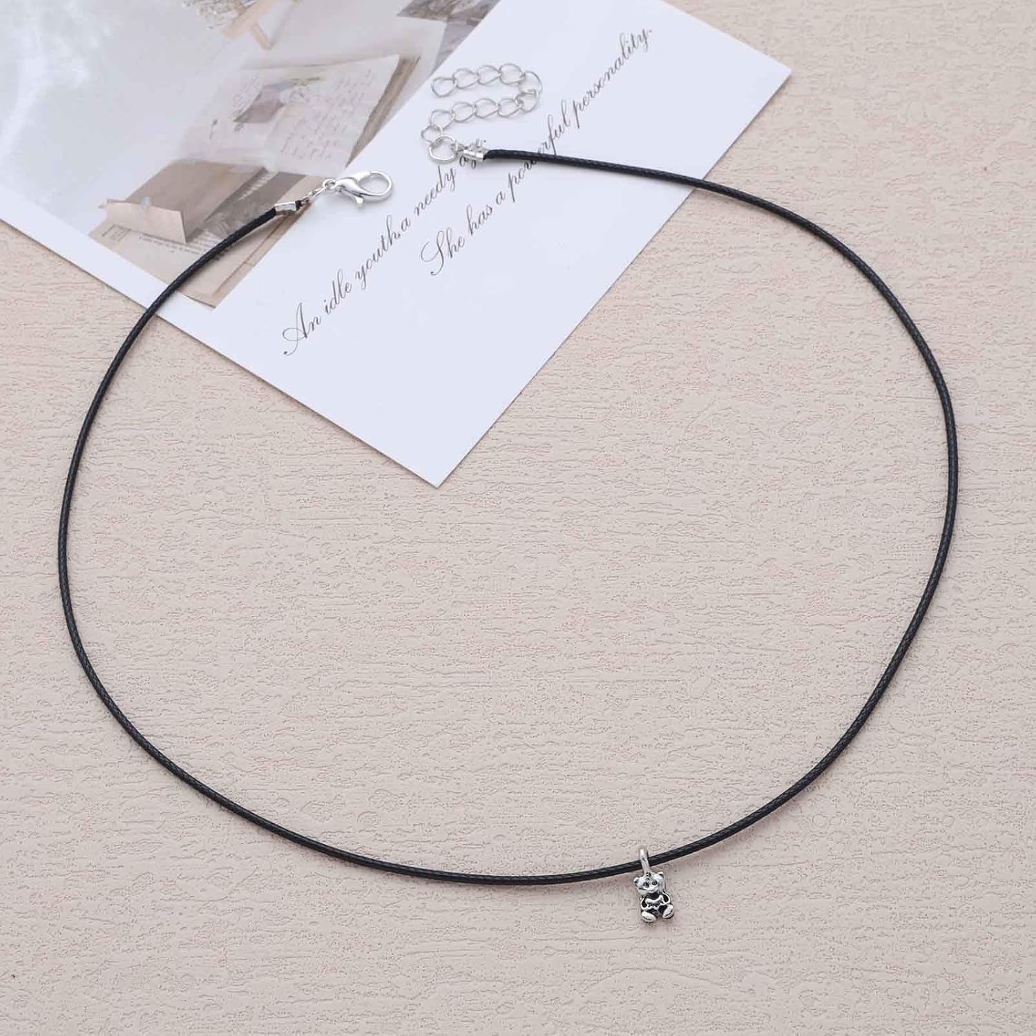 Bohemian Bead Choker Necklace Gold Metal Bear Pendant Necklaces Black Wax Rope Collar Necklaces Minimalist Teddy Bears Chain Necklace Jewelry for Women - Image 4