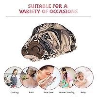 Vista 7 de Lindo gorro de ducha de perro carlino para mujer, doble capa impermeable, sombrero de ducha grande diseñado para todos los cabellos