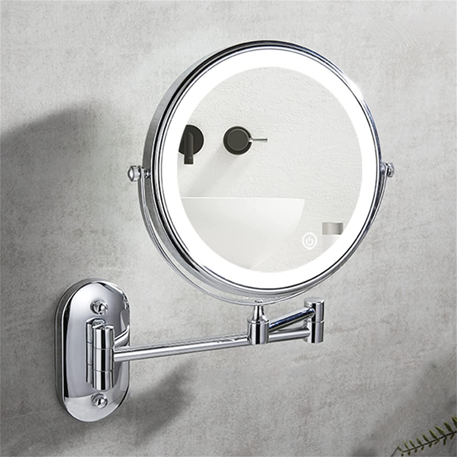 Specchio for Il Trucco a LED con Interruttore dimmer Touch Screen, Specchio cosmetico ingranditore Estensibile a Parete da 8 Pollici a Doppia Faccia,Silver,3X(Schwarz,3X)