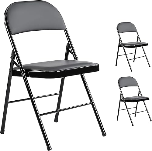 YSSOA Juego de 2 sillas de comedor, cojín de cuero, silla moderna plegable de cocina con respaldo acolchado y tapa de pie, asiento lateral tapizado,