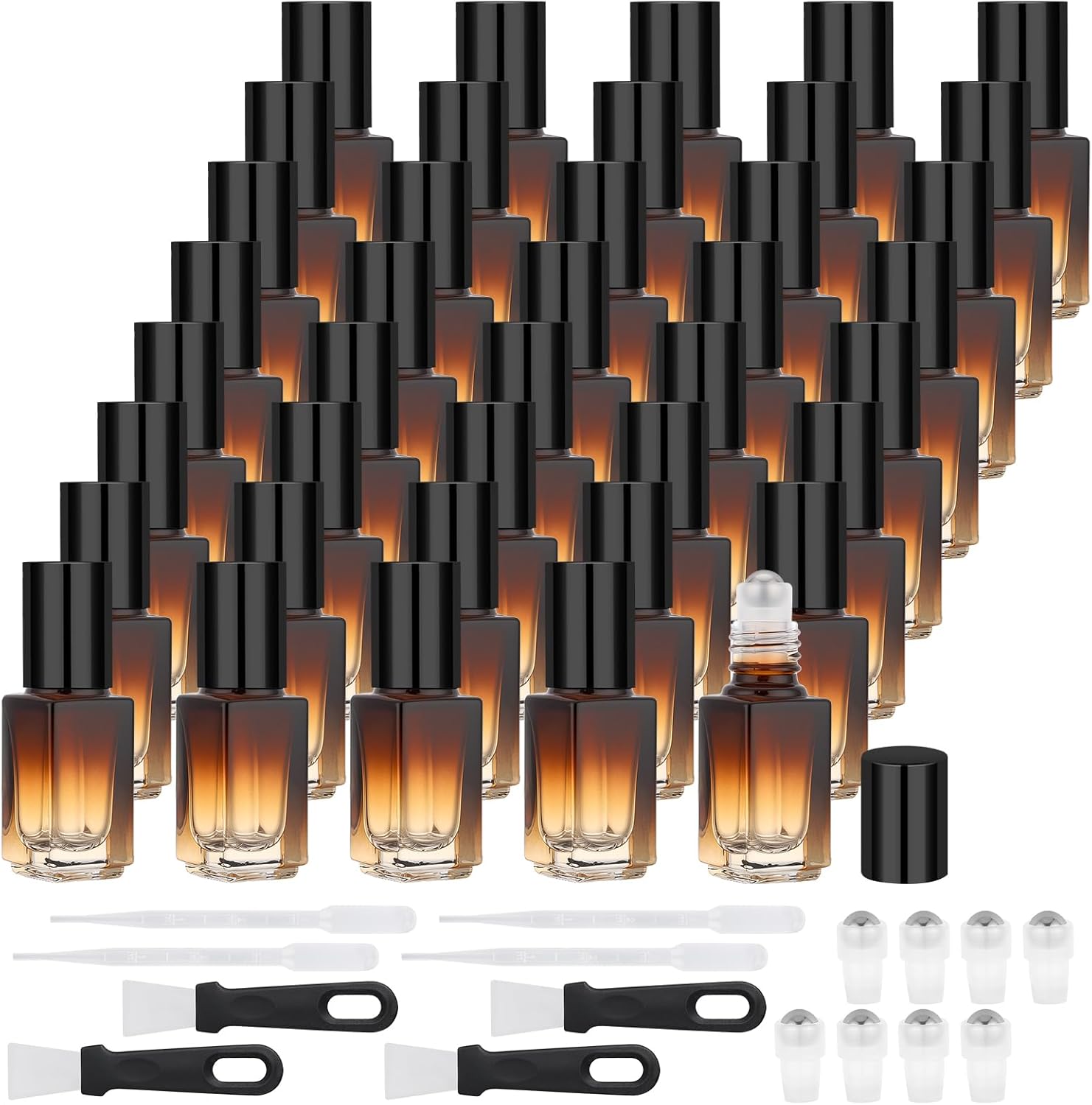 Segbeauty 60pcs 0.1oz Bulk Glass Rollerball Bottle for Perfume Oils, Gray Travel Roller Bottles for Essential Oils, 3ml Mini Travel Refillable Roller Ball Applicator, Small Glass Empty Roll On Bottles