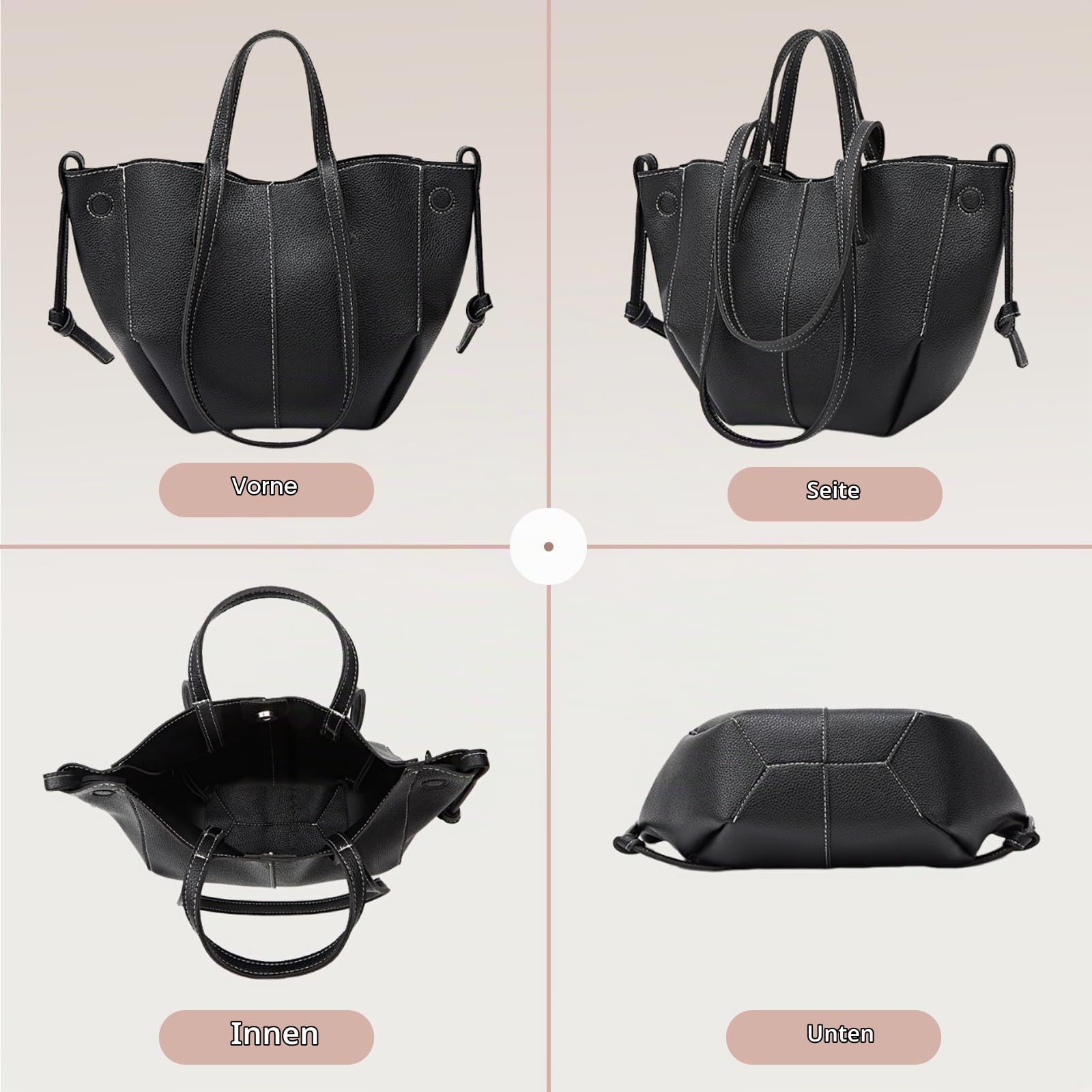 Damen Handtasche Flügeltasche Cyme Rindsleder Schultertaschen Eimer Taschen Elegant Tote Beutel Große Kapazität Tragetasche Henkeltaschen 2pcs für Reise Arbeit Shopper Alltag Braun L
