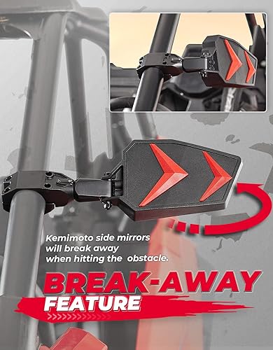 Miniatura 4 de KEMIMOTO UTV - Espejos de visión lateral para barra antivuelco de 1.75-2 pulgadas, compatible con Polaris RZR 800 900 1000 XP Turbo Pioneer Rhino