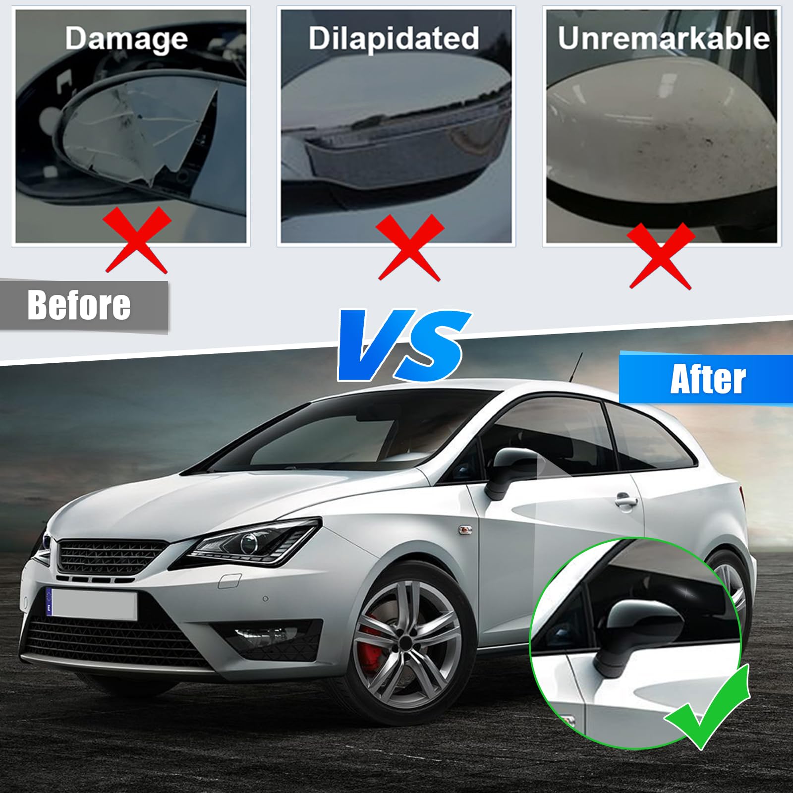 Schwarz Spiegelkappe Für SEAT Leon & Ibiza – Lackiert In Schwarz