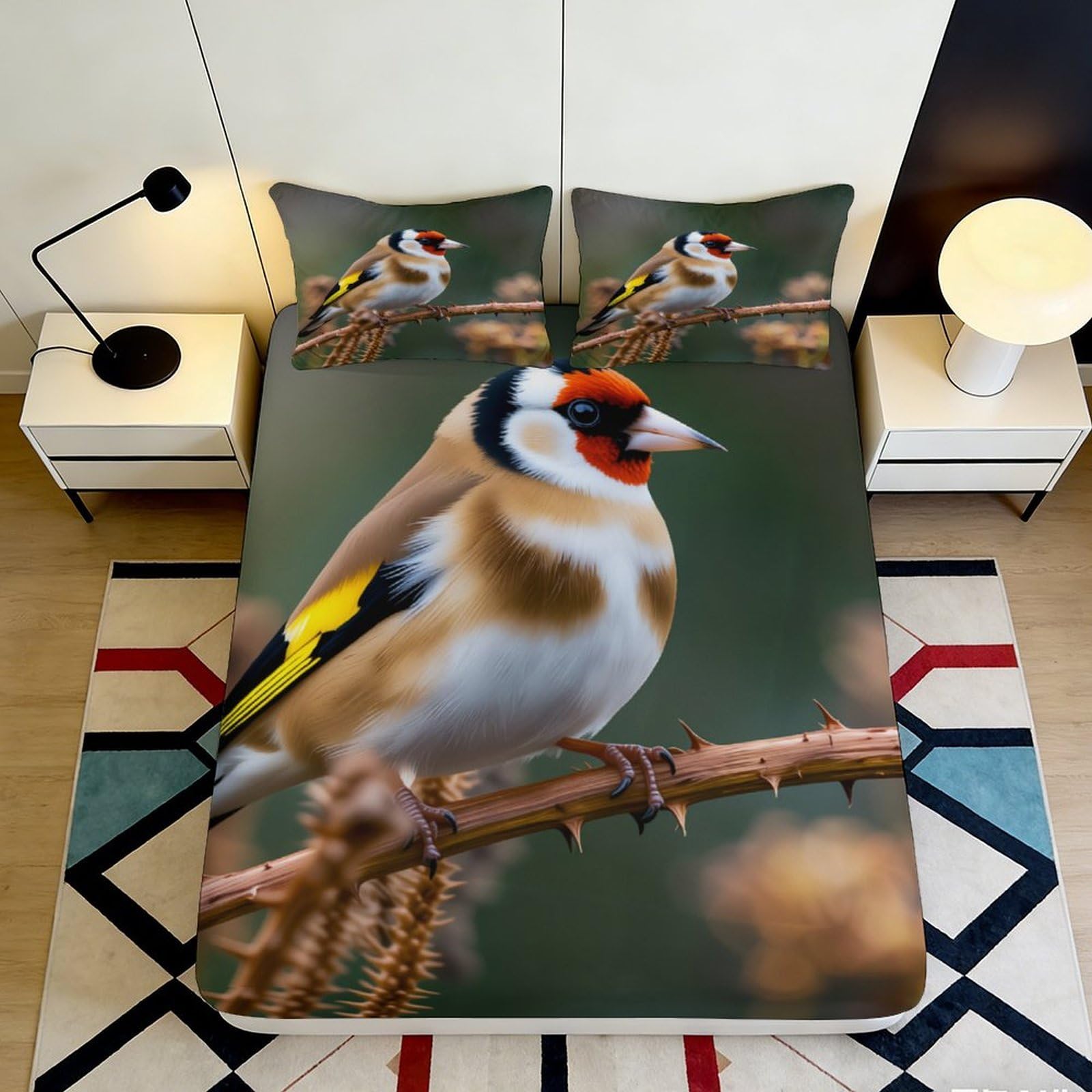 Pnayamiorkfel Style-3 3D Printed Goldfinch Bird Fitted Sheet Microfiber Soft Bed Sheet For Bedroom Guest Room Decor Mattress Protection 90X200x25cm