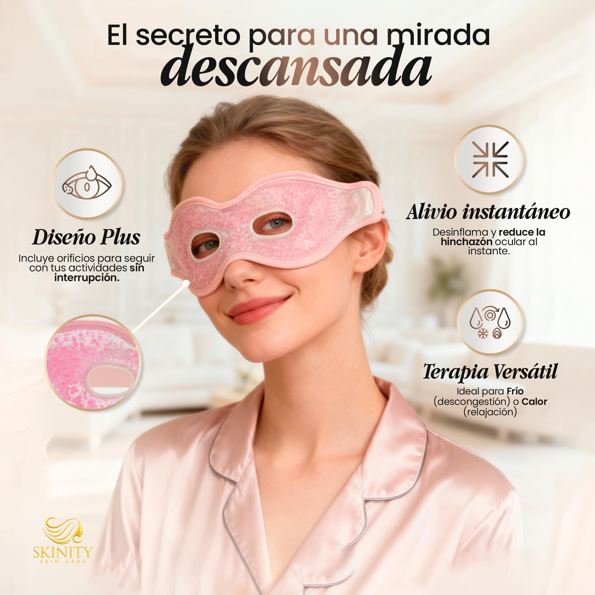 Masajeador Facial Reafirmante con Luz LED y Vibración Tensora | Cara Cuello y Mentón | 8 Posiciones | Calor Suave | Set + Antifaz Frío Calor Contorno Ojos y Mirada | Piel Sensible