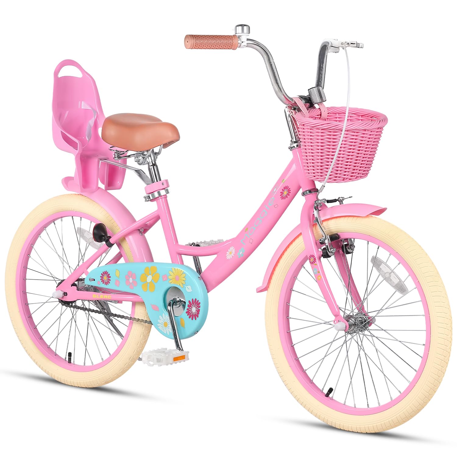 Glerc Maggie Girls Bike, 12-20 Inch Kids Bike for 2-13 Years Old Children, Princess Style Kids Bicycle with Doll-Seat & Basket & Training Wheels, Multiple Colors