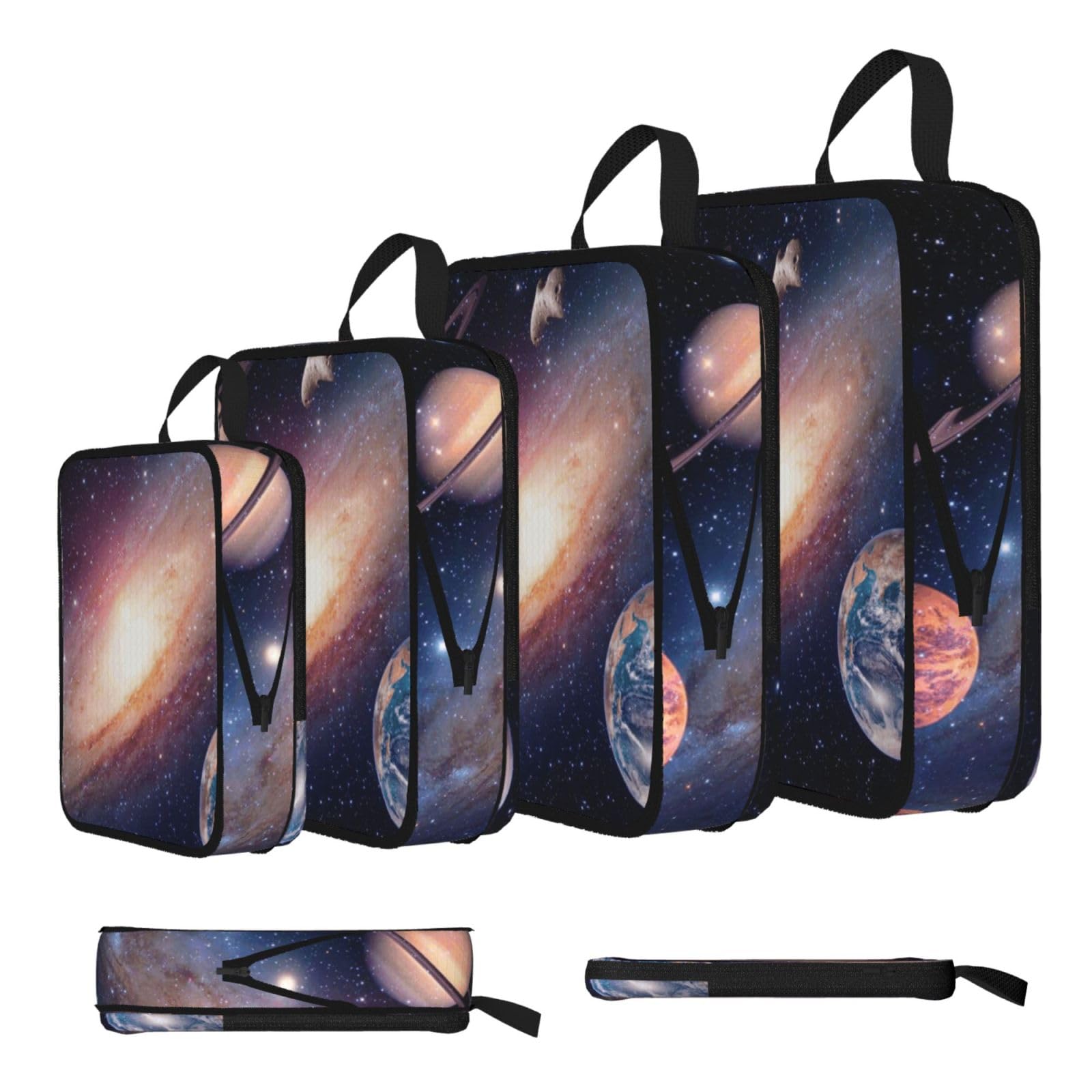Esnaiuvcd Black Universe Galaxy Print 4 Set Compression Packing Cubes For Suitcases,Expandable Storage Bags Organizers