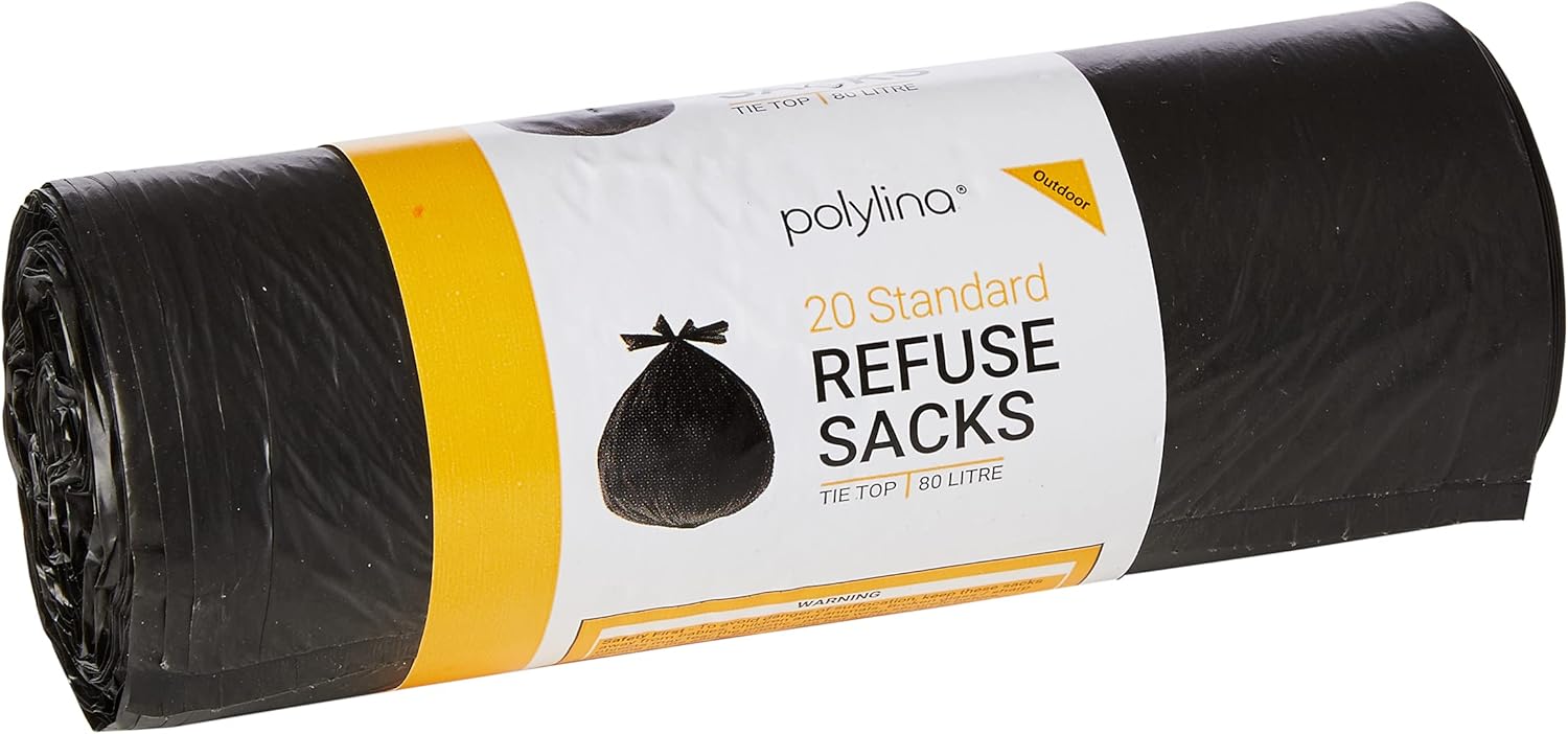 Pedal Bin Liners, 35 Litre, 40 Tie Top White Bin Bags, Recyled Plastic, Kitchen Waste & Large Indoor Bins