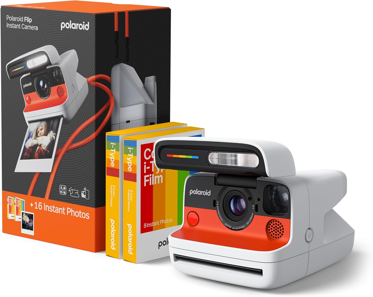 Polaroid Flip Instant Camera + Color Film Bundle (16 Photos Included) - White (6652) - Hyperfocal 4-Lens System, Sonar autofocus, and Sence Analysis with Bluetooth paired Companion app