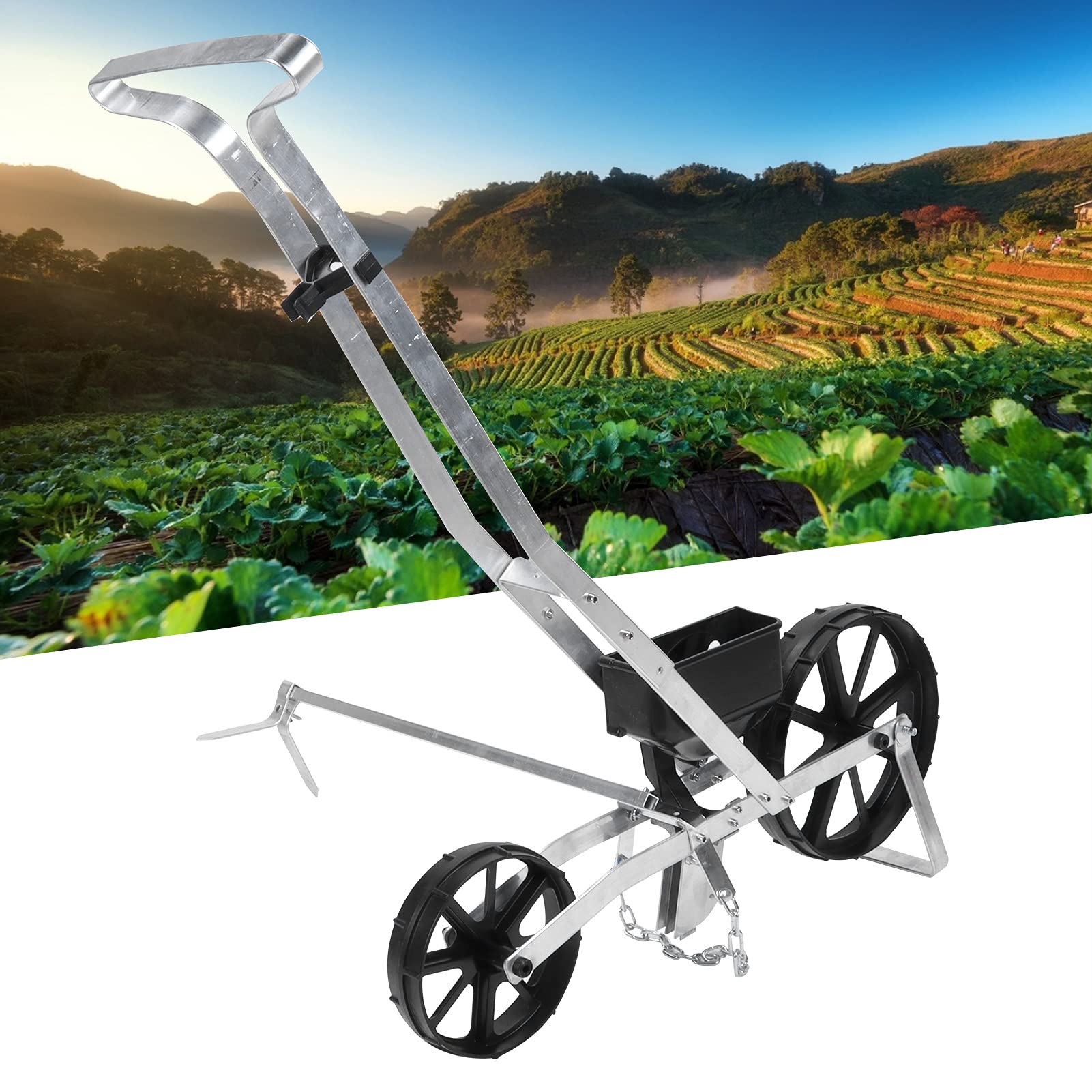 Generic Siewnik Ogrodowy Regulowana Sadzarka Rzędowa Ręczny Siewnik Pchany do Wydajnego Sadzenia Warzyw w średnich Ogrodach z trwałą aluminiową konstrukcją