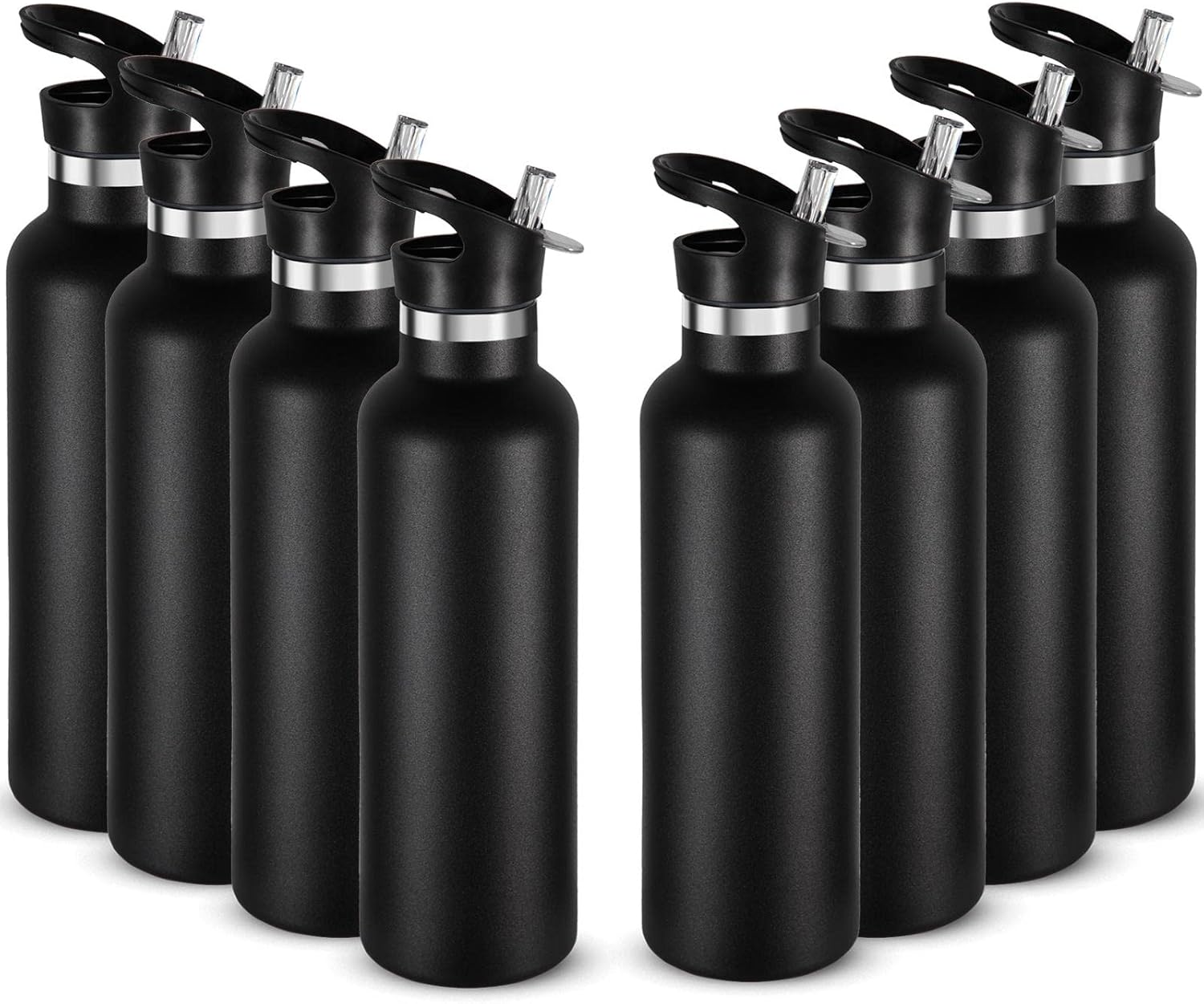 Neihepal Botellas de agua aisladas de 24 onzas a granel, paquete de 8 botellas deportivas de doble pared de acero inoxidable con tapa con pajilla,