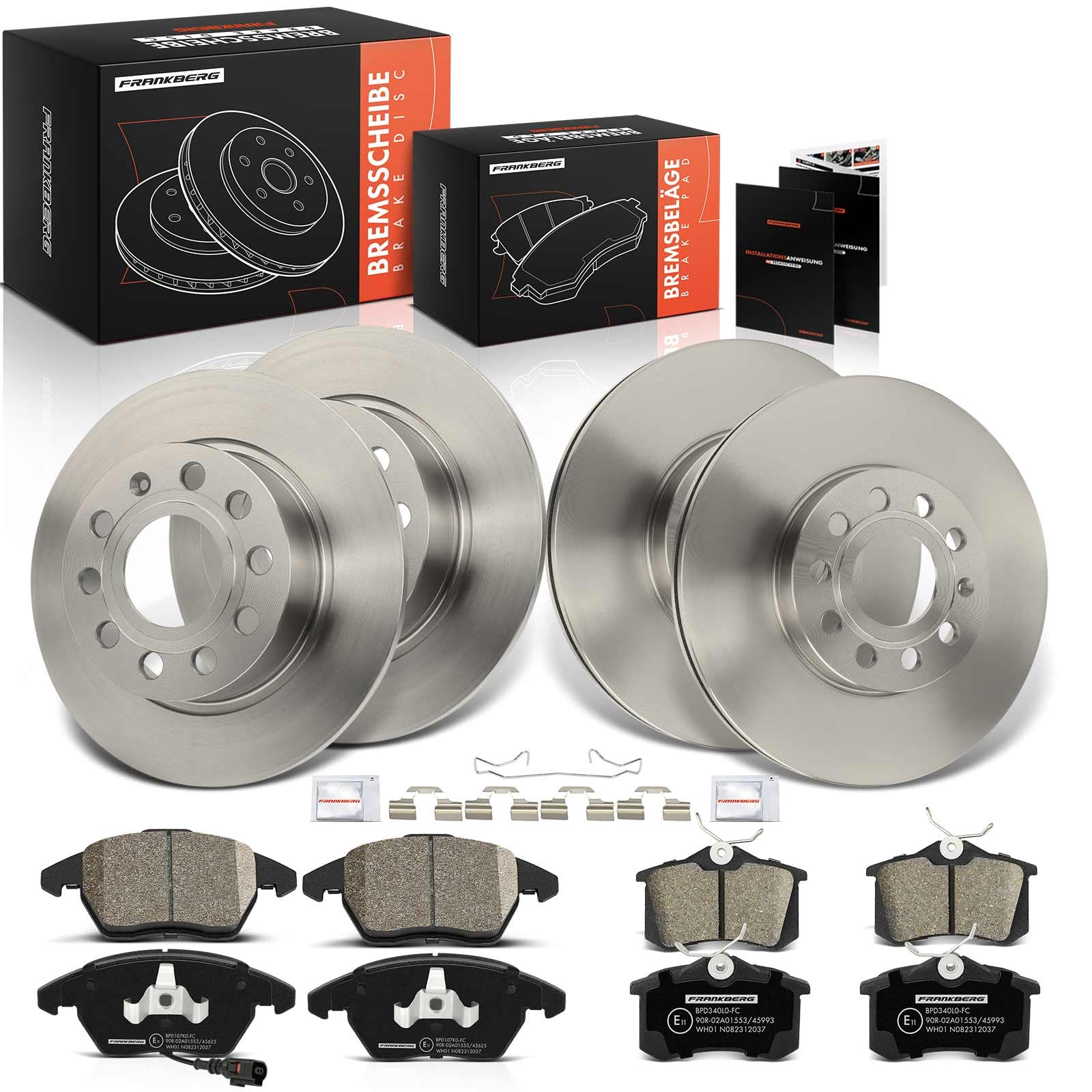 Frankberg Bremsensatz inkl. 4x Bremsscheiben + 8x Bremsbeläge Vorne Hinten Kompatibel mit Golf VI 5K1 Golf V 1K1 Yeti 5L Beetle Cabriolet 5C7 5C8 Replace# 09914575