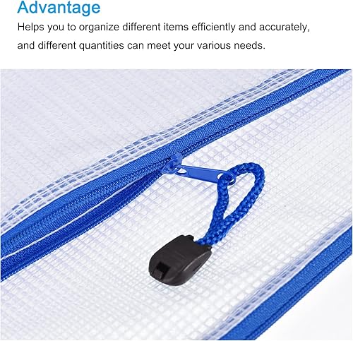 Miniatura 4 de MECCANIXITY Bolsas de malla con cremallera, tamaño A4, bolsillos para documentos, carpetas para suministros de oficina y hogar, color blanco,