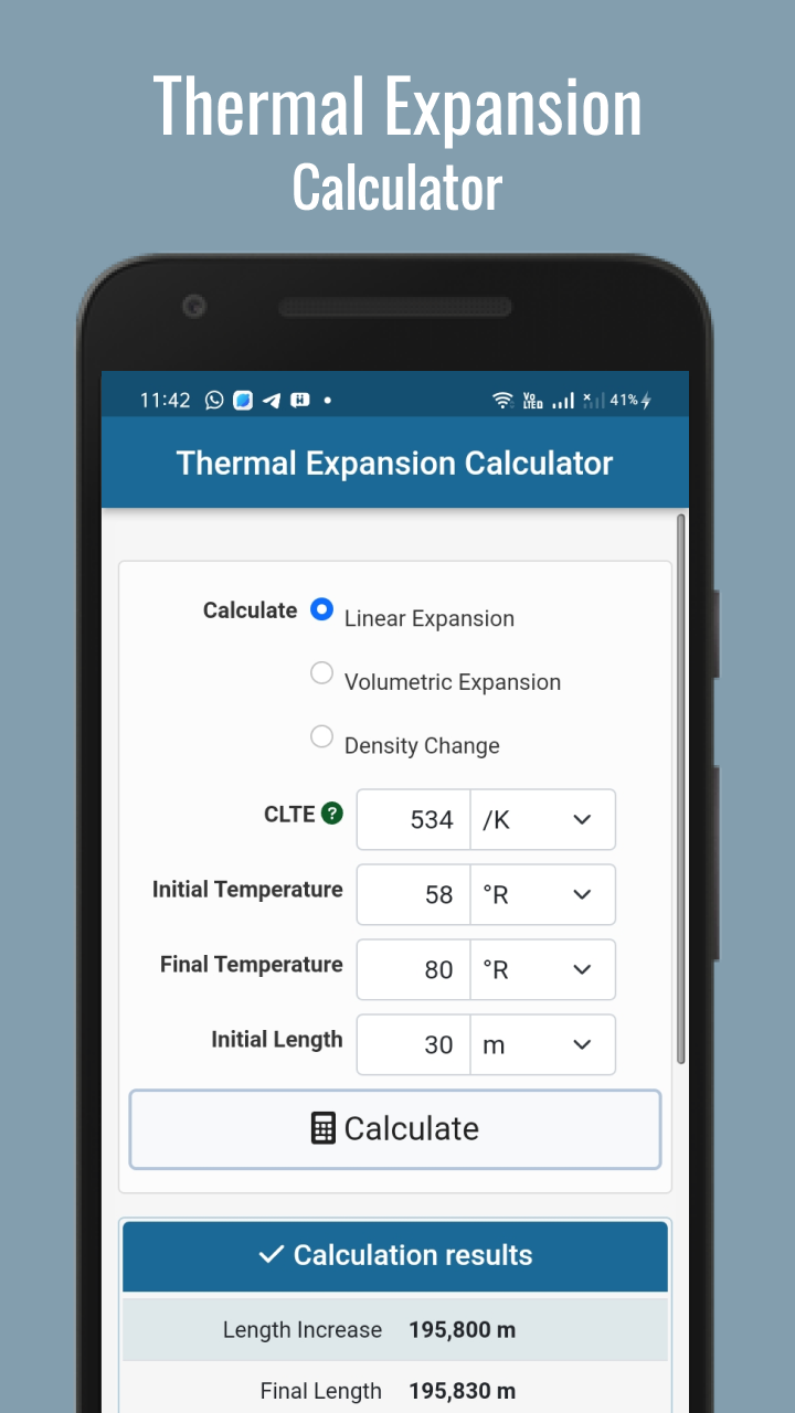 Thermal Expansion Calculator App on Amazon Appstore