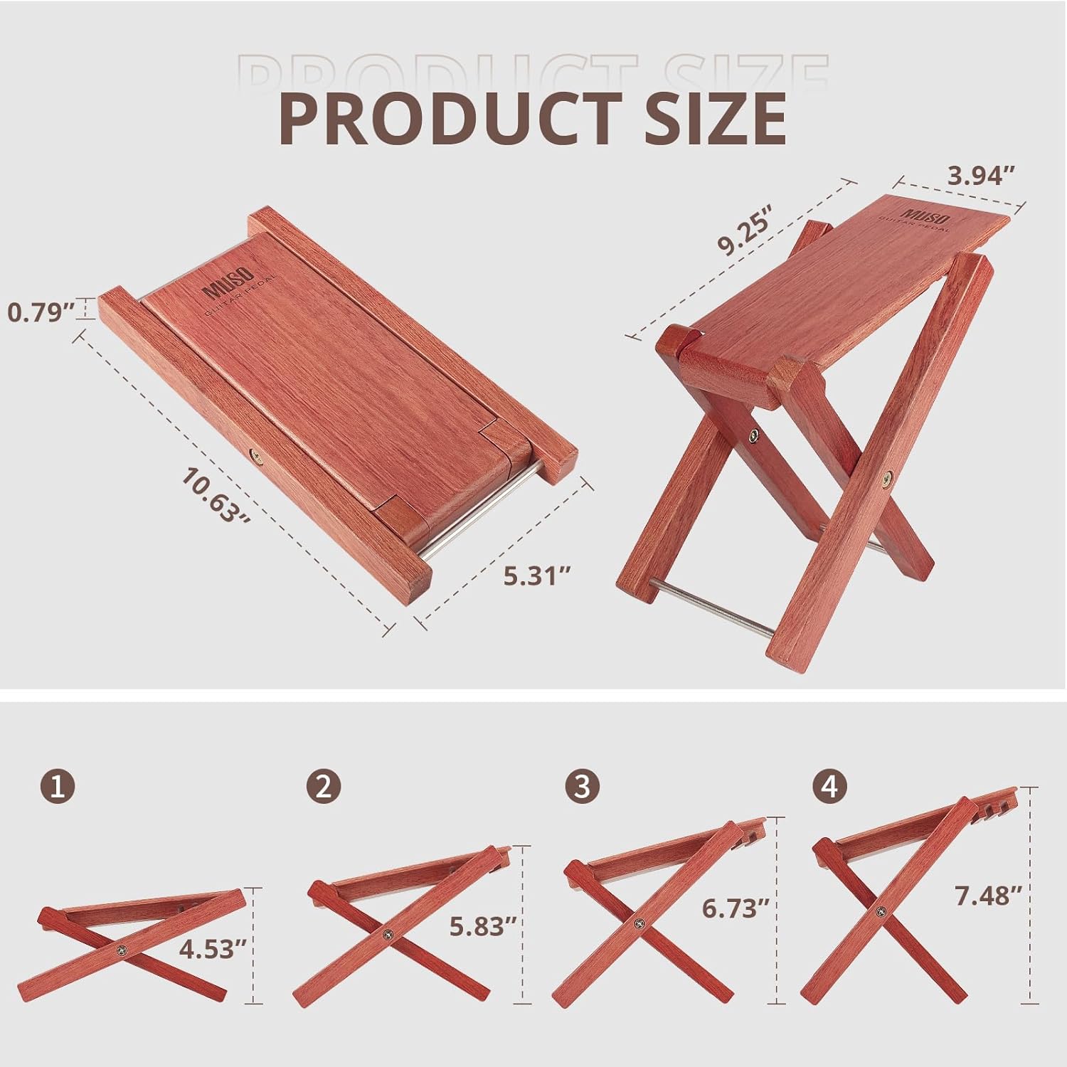 ギタースツールフットレスト、調節可能なフットスツール折りたたみ木製ギターペダル、ペディキュアフットスツールフットレスト4レベル(Bu