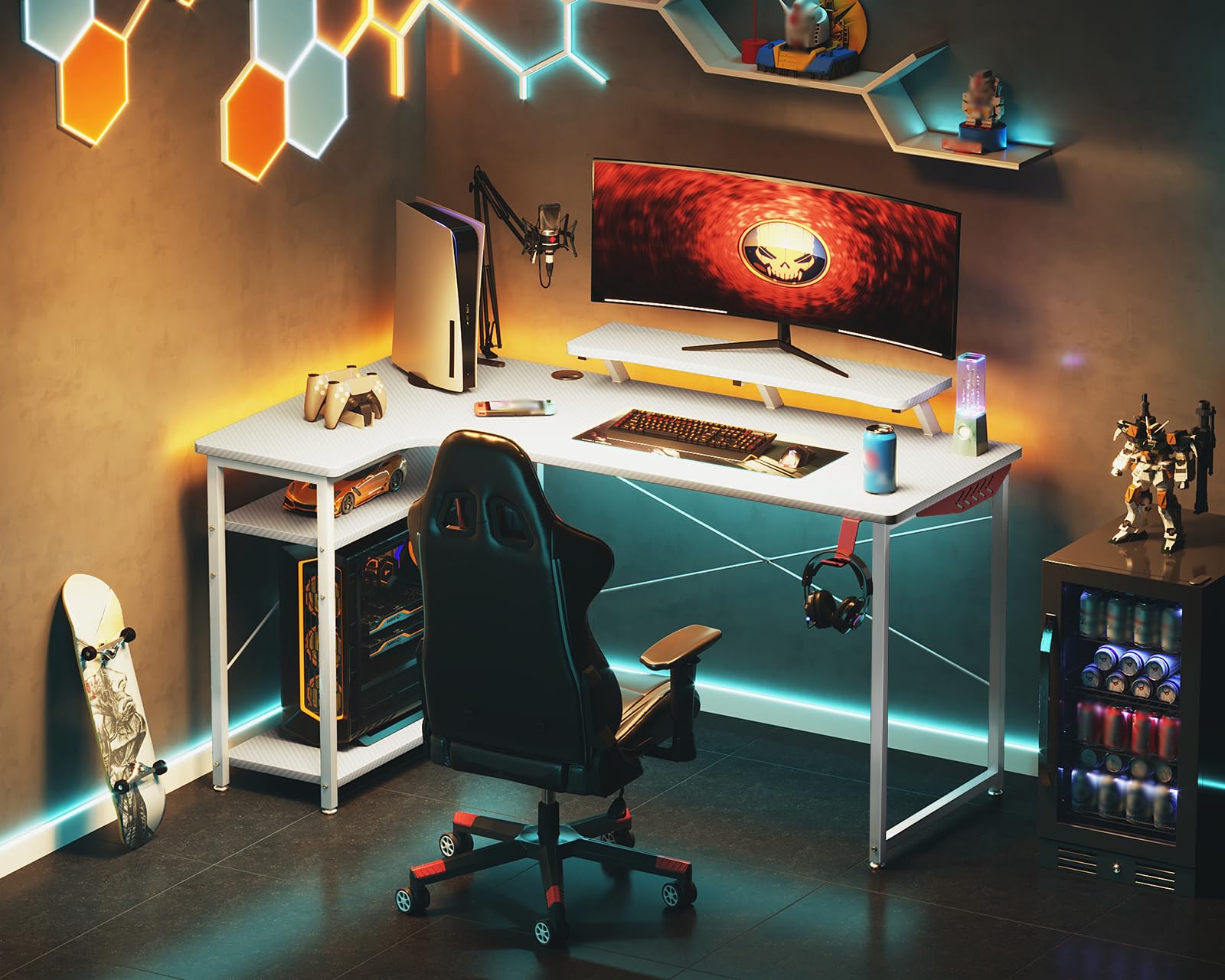 Amazon | ODK ゲーミングデスク パソコンデスク 幅130 l字デスク  