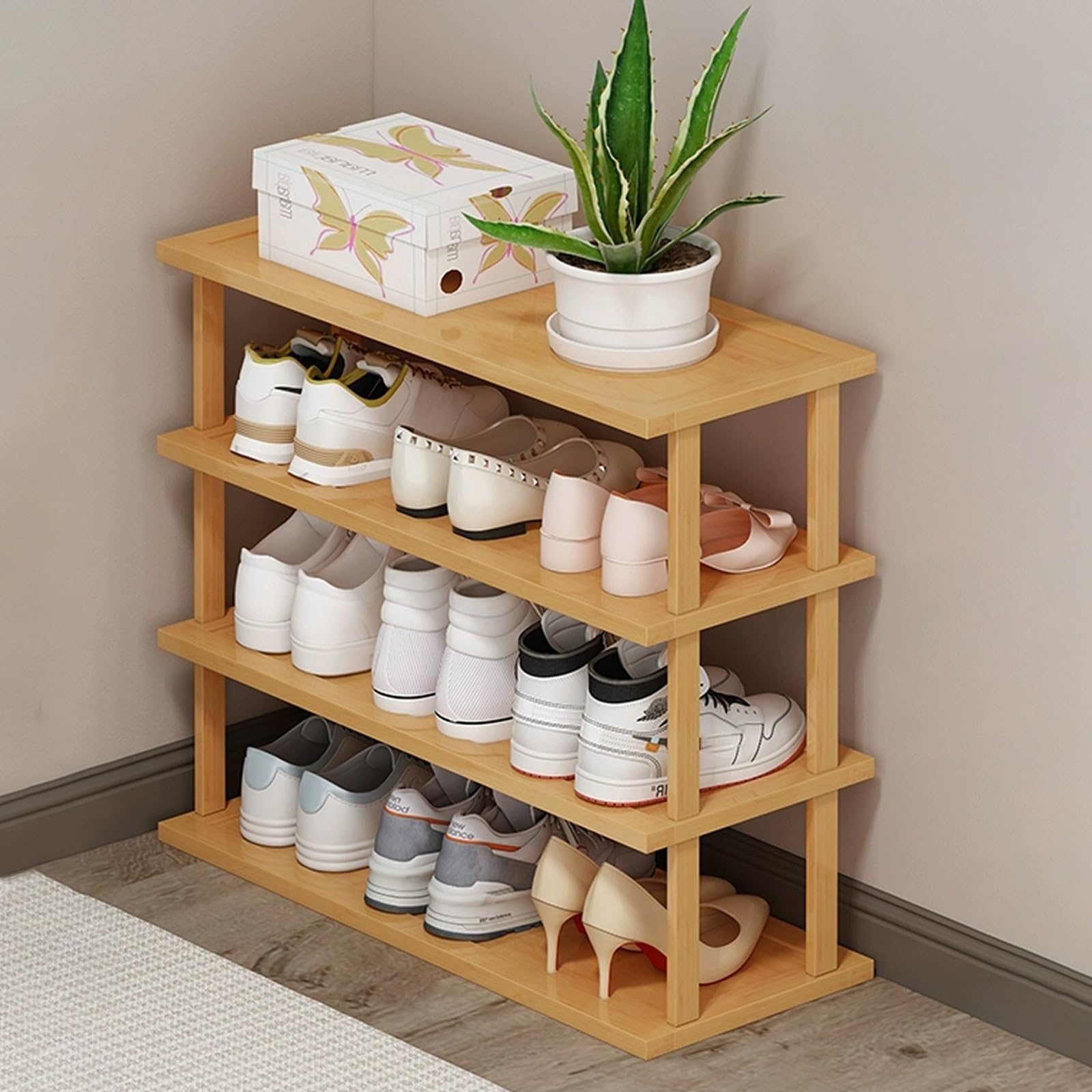 SVFOEBJM Vertical Shoe Rack, Wooden Shoe Rack for Small Spaces, DIY Shoe Shelf, Space Saving Storage, Tall Narrow Shoe Tower Organizer for Entryway Corner Garage Bedroom