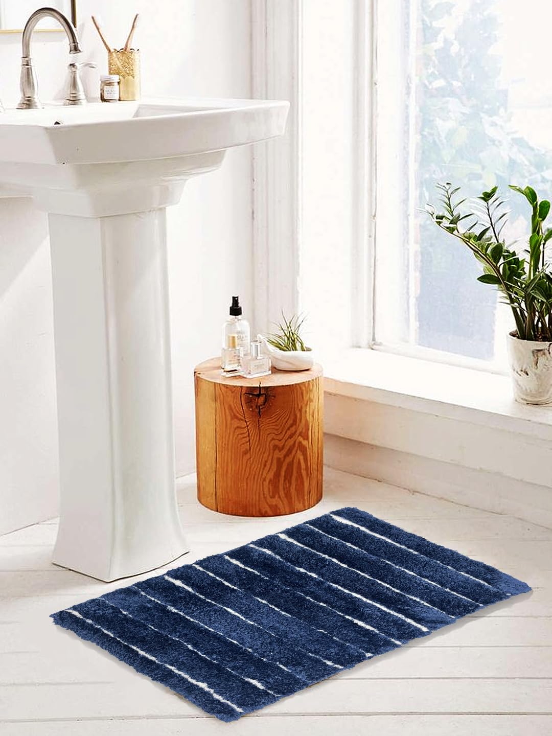 NAUTICA Ultra Soft Fluffy Anti Slip Bath Mat -1pc Large (Addison) Stripe-Navy-image-38