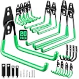 Garage Hooks, 20-Pack Steel Garage Accessories for Organization and Storage, Heavy Wall Mount Duty Hooks with Anti-Slip Coating for Hanging Ladder, Bike, Power Tools and More Tools, Green