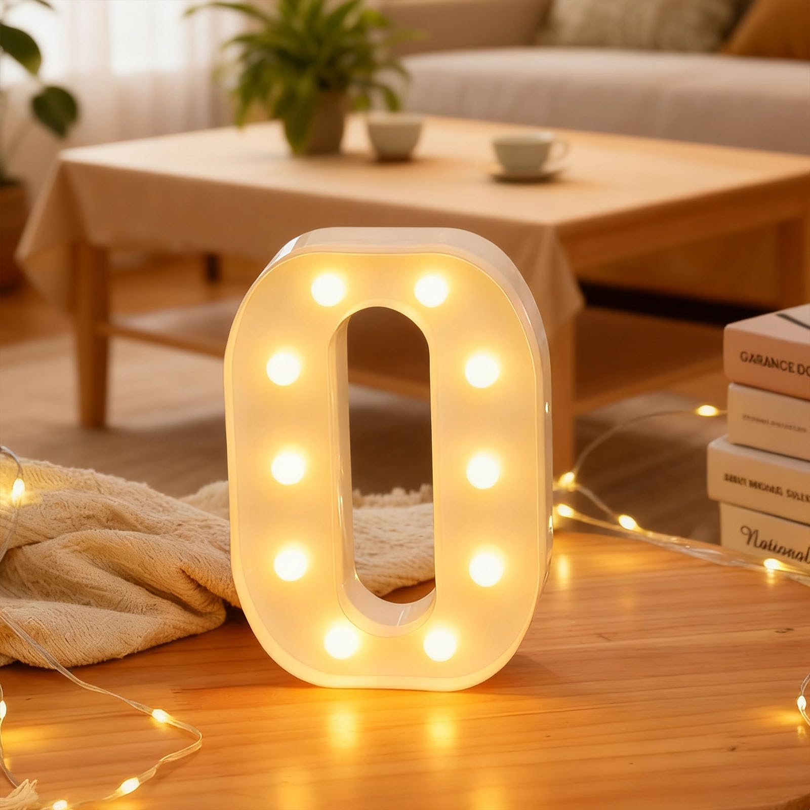 Modern Letter O Sign Lights Battery Powered Desktop Decoration Lamp Bedroom and Living Room Atmosphere Light Letters HOME & LOVE Word Decor(Letter O) 5.93"*8.86"*1.63" — image 1