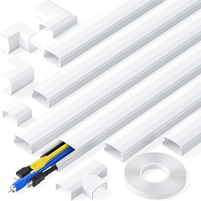 kinkaivy Cable Trunking for Wall, Trunking for TV Cable, On-Wall Cable Concealer, White Cable Trunking kit to Hide 3-4 Wires for TV and Computers in Home Office, 6X L400mm, W30mm, H17mm-2.4M