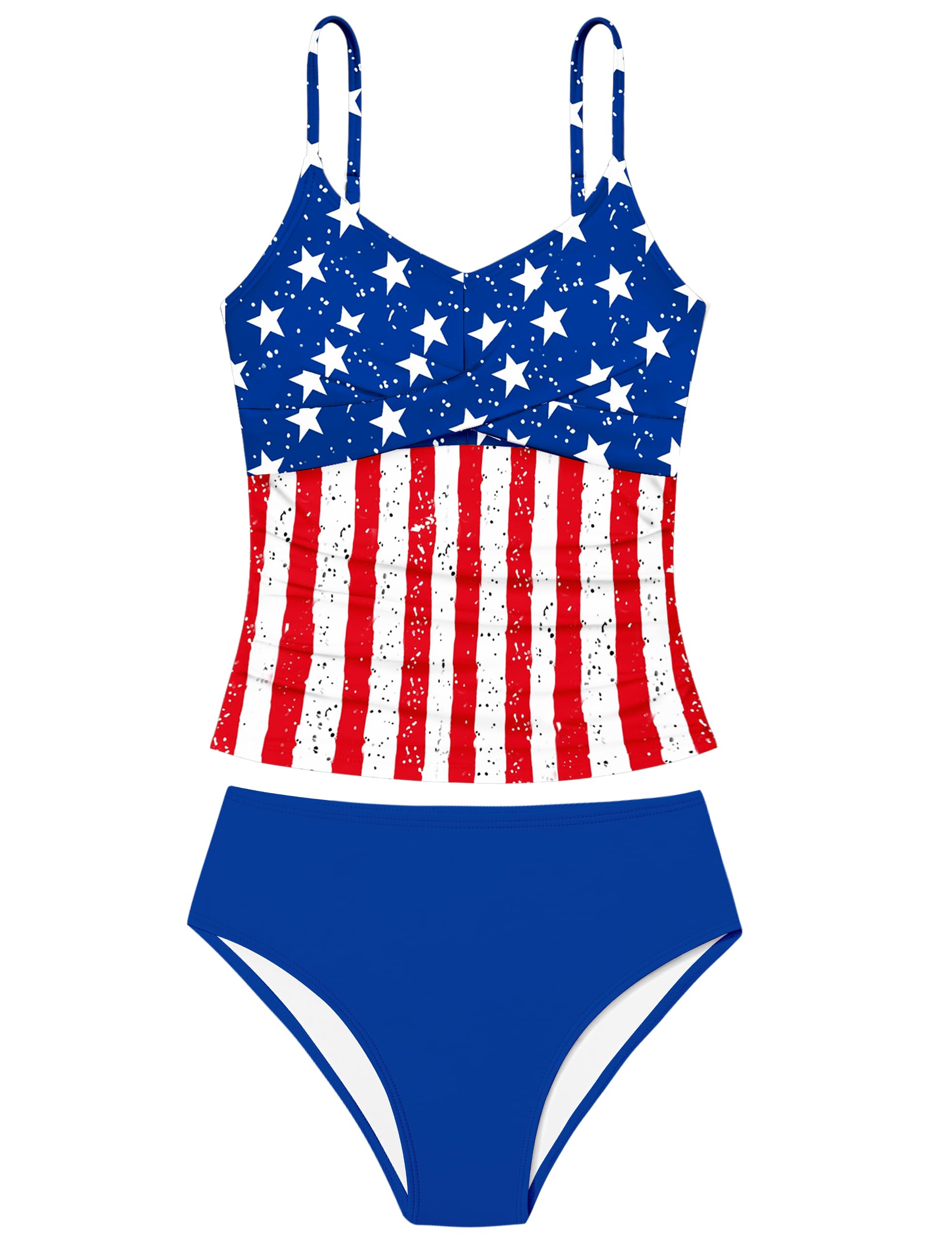 Girls Swimsuit 2 Piece Bathing Suit Criss Cross Ruched Girl Tankini Sets Printed Girls' Swimwear for 9-18 Years